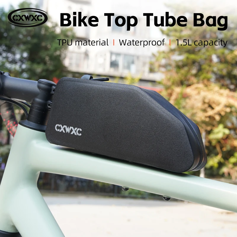 CXWXC Bicycle Top Tube Bag TPU Waterproof Cycling Front Bag 1.5L Large Capacity Top Frame Bag With Screws or Straps Bike Bag