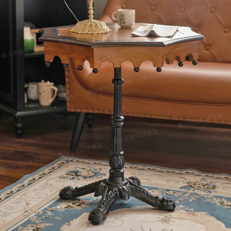 Carousel Table Vintage Solid Wood Polygonal Small Table Home French Small House Balcony Tea Table Creativity