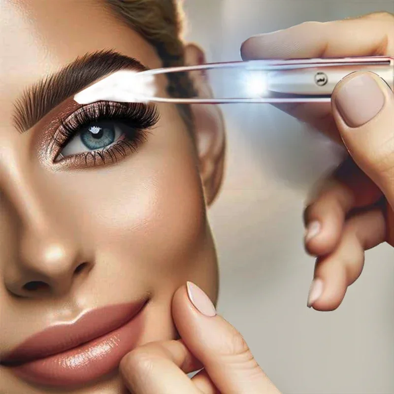 Portable Stainless Steel Led Make Up LED Light Eyelash Eyebrow Clip Tweezer Set Smart Design Hair Remove Tweezer Makeup Tool