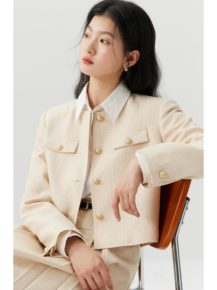 ZIQIAO French Style Temperament Jacket Suit for Women 2024 Early Spring New Short Blazer + A-Line Skirt Female Sets