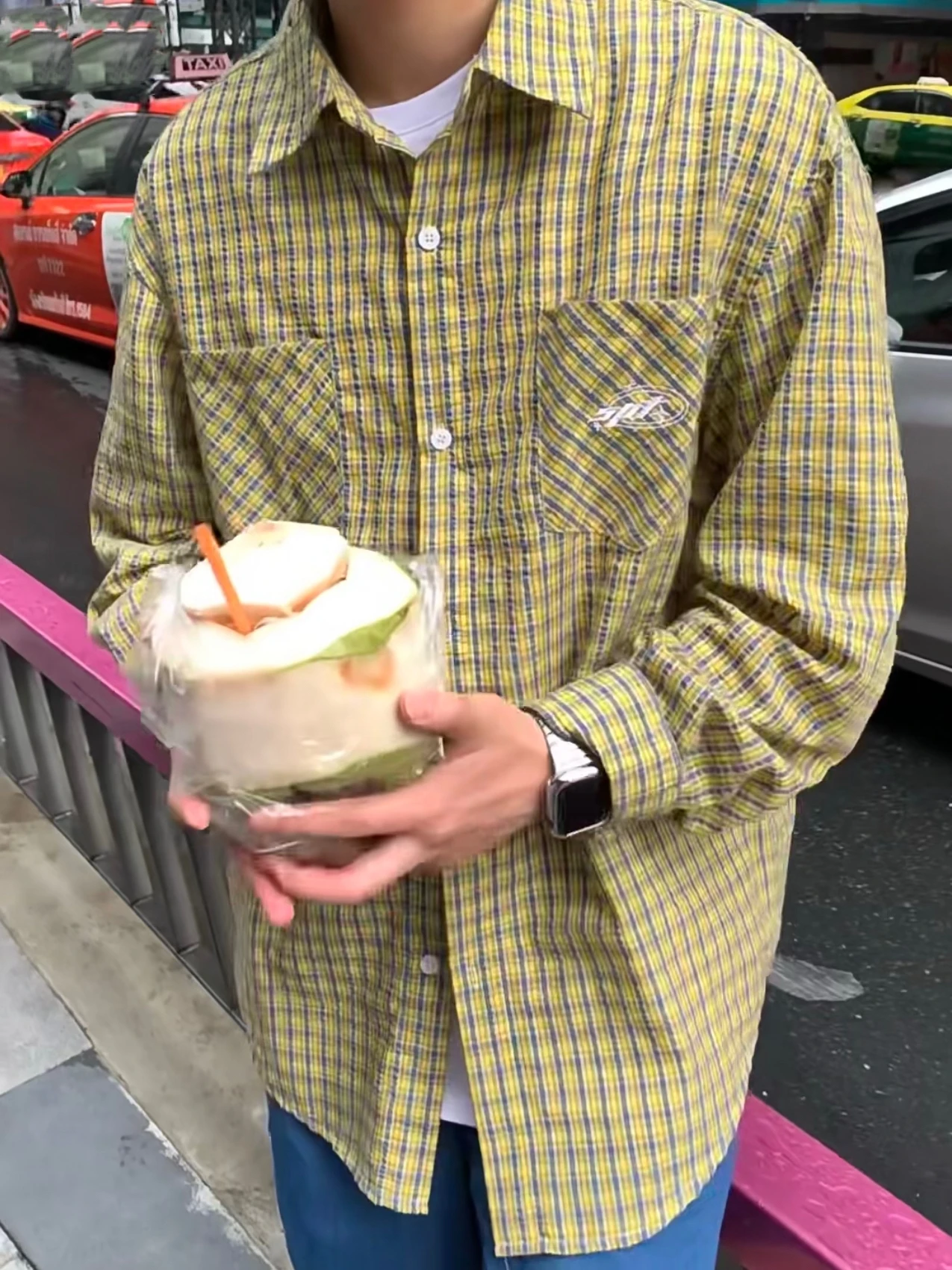 Retro American Yellow Plaid irt Casual Thin Sle per uomo e donna Primavera Autunno Coreano Sle Allentato Protezione solare Marca S...