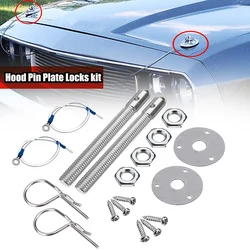 Universal Racing Style Stainless Steel Mount Hood Pin Plate Bonnet Lock Kit Car Hood Engine Bonnets Lock
