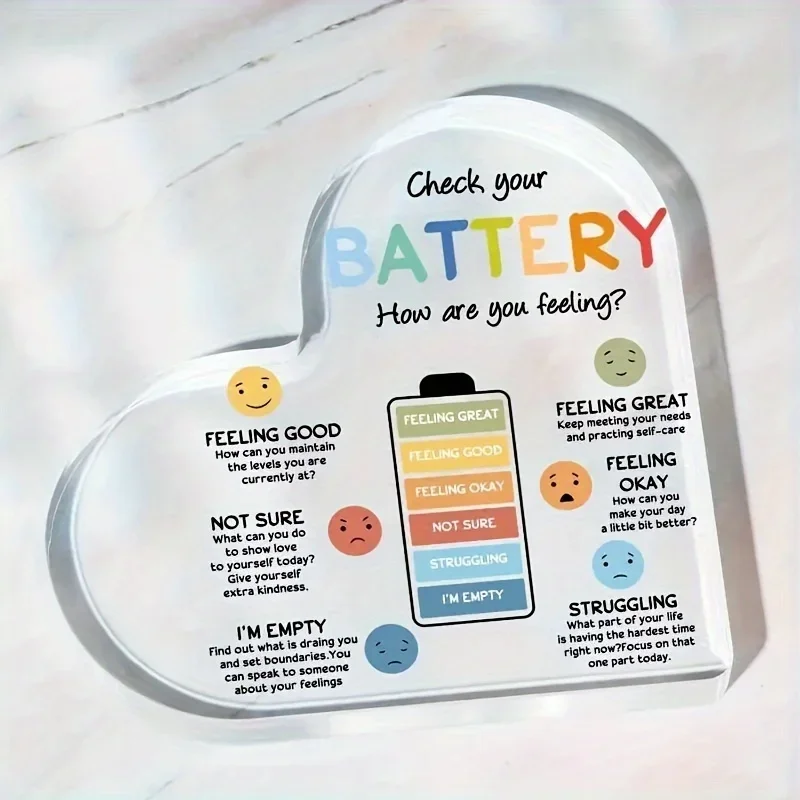 Heart Acrylic Plaque Check Your Battery Mood Tracker Mental Health Emotion Chart Desk Decor