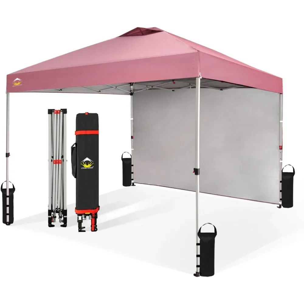 

10x10 Pop Up Canopy with 1 Side Wall - Beach Tent with One Push Setup - Outdoor Sun Shade for Events, Parties, Camping (Pink)