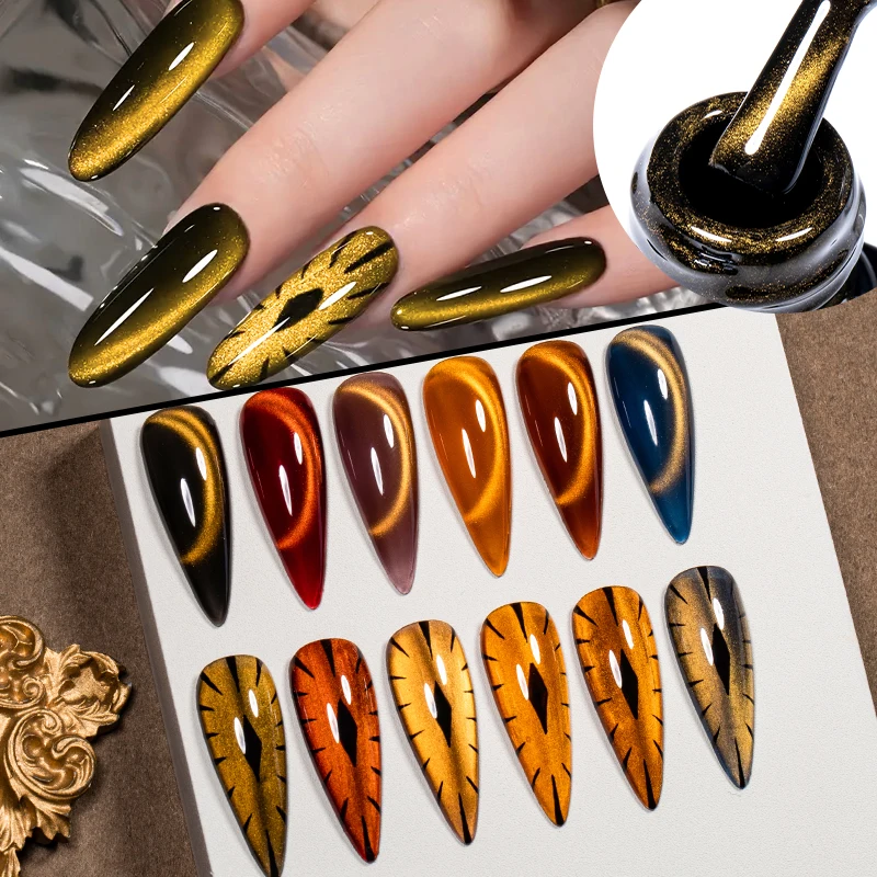 

Golden Gems Cat Магнитный гель-лак для ногтей Gems Cat Магнитный дизайн Полуперманентный УФ-гель-лак Soak Off Nail Supplies Маникюр
