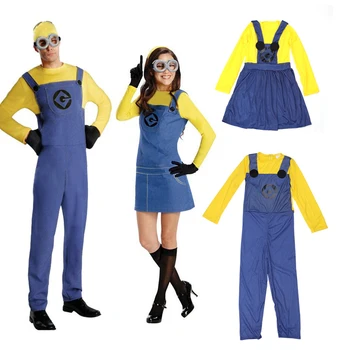 Anime Movie Despicable Me Adult Children Minions Jumpsuit Dress Cosplay Costume Men Jumpsuit Woman Skirt Hat Halloween Costume