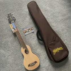 D314  Original Wasburn Rover RO10 Acoustic Guitar 34' With Padded Bag Solid Spruce Top MINI and Travel Guitar Nature Color Steel