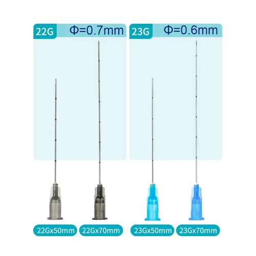 Imagen 2 del producto Microcánula médica estéril, aguja fina, 18G, 22G, 25G, 38mm, 50mm, 70mm, cánula roma para rellenos de ácido hialurónico inyecibles