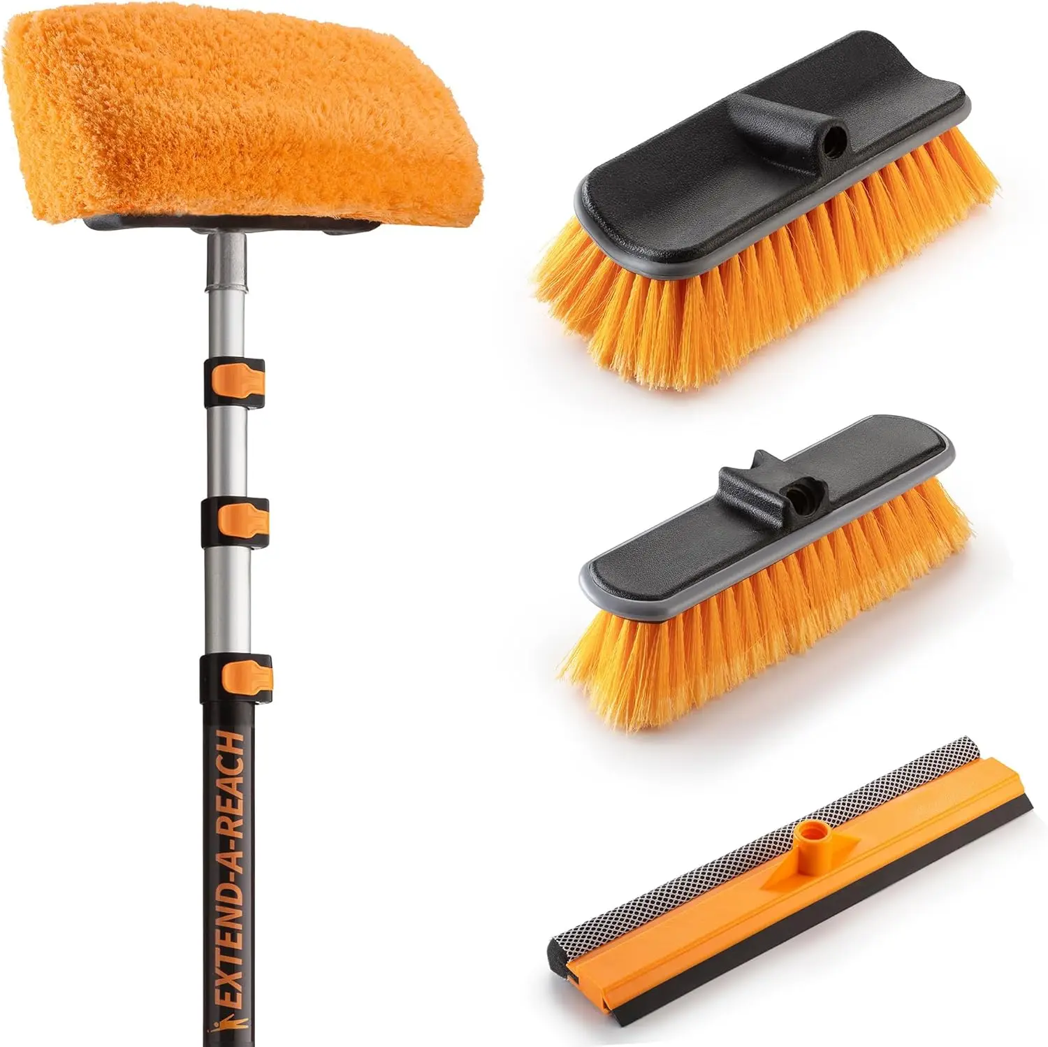 36-Foot Exterior House Cleaning Brush Set with 7-30 ft Extension Pole // Vinyl Siding Brushes with Telescopic Extendable Pole