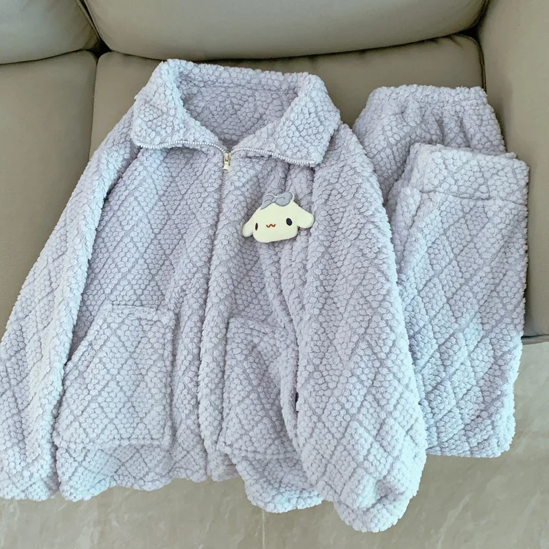 Sanrio winter hond met grote oren schattige warme casual pyjama vrouwelijke cartoon pop verdikte pluche coltrui vest loungewear set