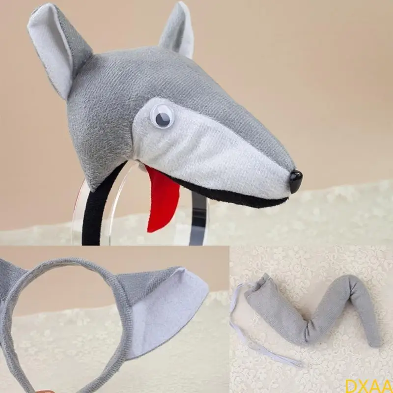 DXAA WOLF Kostuum Accessoire Wolf Headband Tail Bowtie Rok voor Kid Halloween Cosplay
