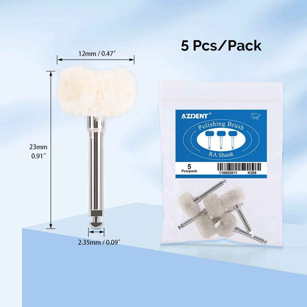 5 pezzi/borsa Azdent spazzola per lucidatura dentale ruota in feltro spazzole per lucidatura in cotone di lana diametro 2,35 mm.