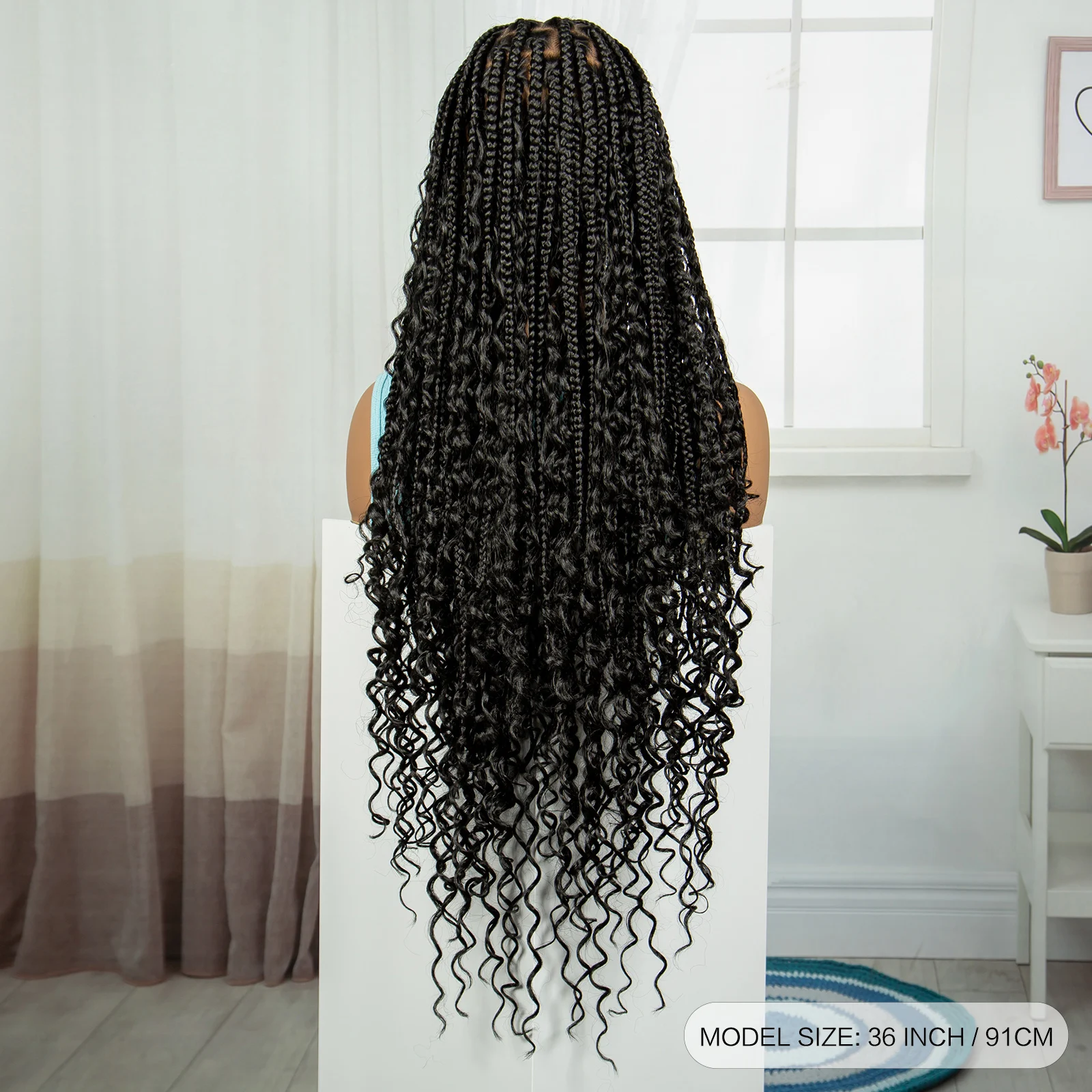 Perruque Full Lace Braids Syntheti pour femmes noires, perruques tressées Boho, cheveux de bébé, tressage de boîte sans nœuds, 36 po