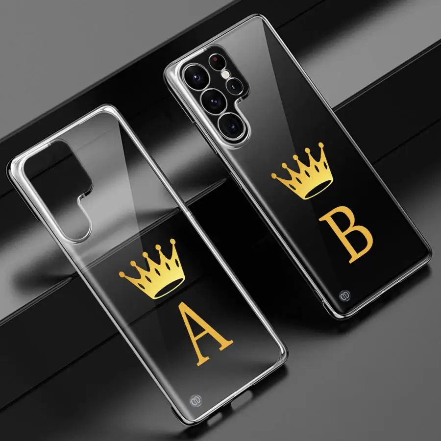 Crown 26 Letter Fashion A-F Phone Case for Samsung Galaxy S24 Ultra S22 Plus S21 5G S21 FE S20 S23 Ultra S20 Black Soft Cover