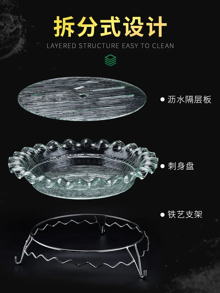 Acrylic Sashimi Plate Buffet Hotel Display Fruit Seafood Platter Salmon Sushi Plate Fish Ice