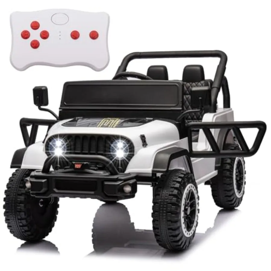 

24V Ride on Car Battery Powered UTV with Remote Control LED Lights Music Player Bluetooth White for Ages 3+ Ideal Gift for Boys