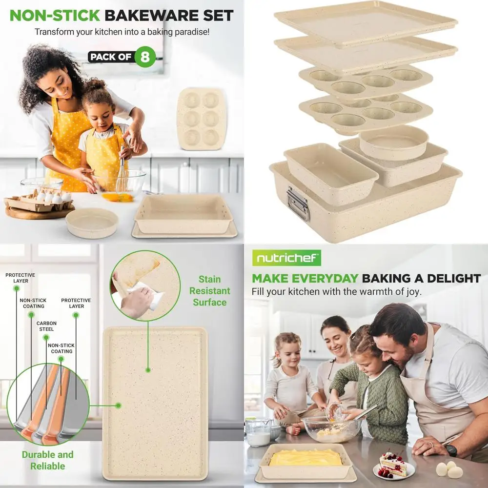 

Набор форм для выпечки с антипригарным покрытием из 8 предметов: форма для кексов, листов, круглых, буханцев, тортов и глубоких форм, 450 г. ° F Устойчивые, стандартные и конвекционные печи, Ma