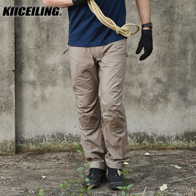 KIICEILING KBZ, Mens Pants,Tactical Pants, Cargo Pants Men, Joggers, Streetwear, Ripstop, Black Camouflage, Casual Work Trousers