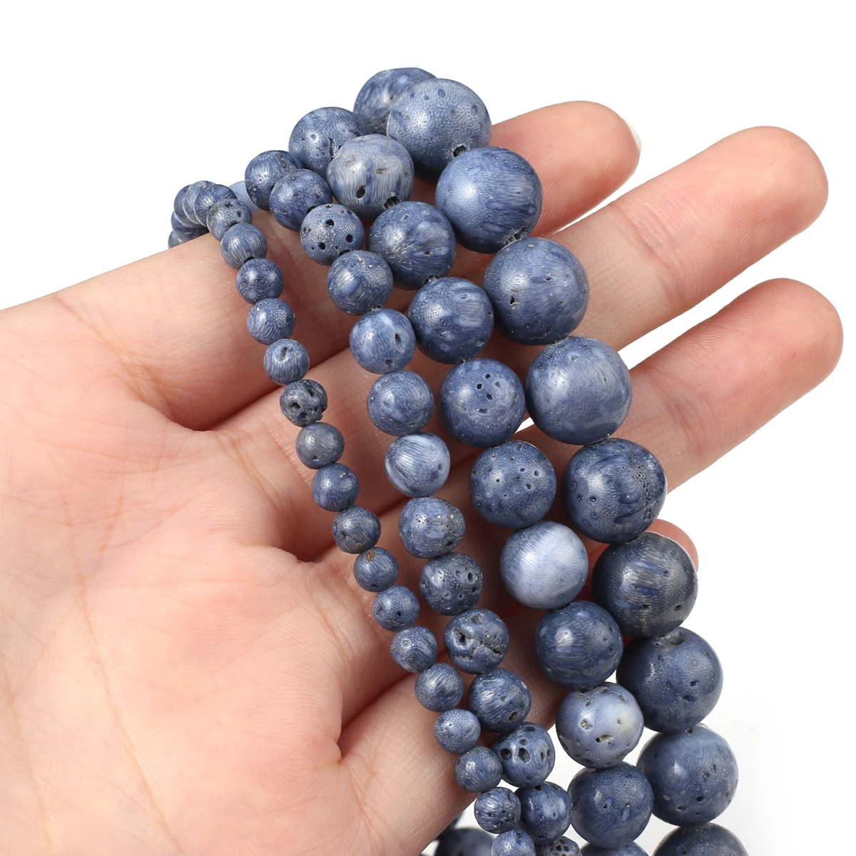 Natural Stone Gemstone Beaded Round Blue Coral Spaced Loose Beads for Jewelry Making DIY Necklace Bracelet Accessories gift