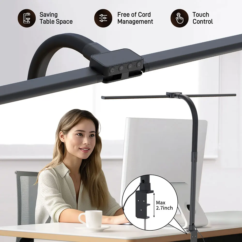 Double Head LED Desk Lamp Dimmable Computer Monitor Light USB Table Lamps Reading Light Eye Protection 5-Level Brightness Adjust