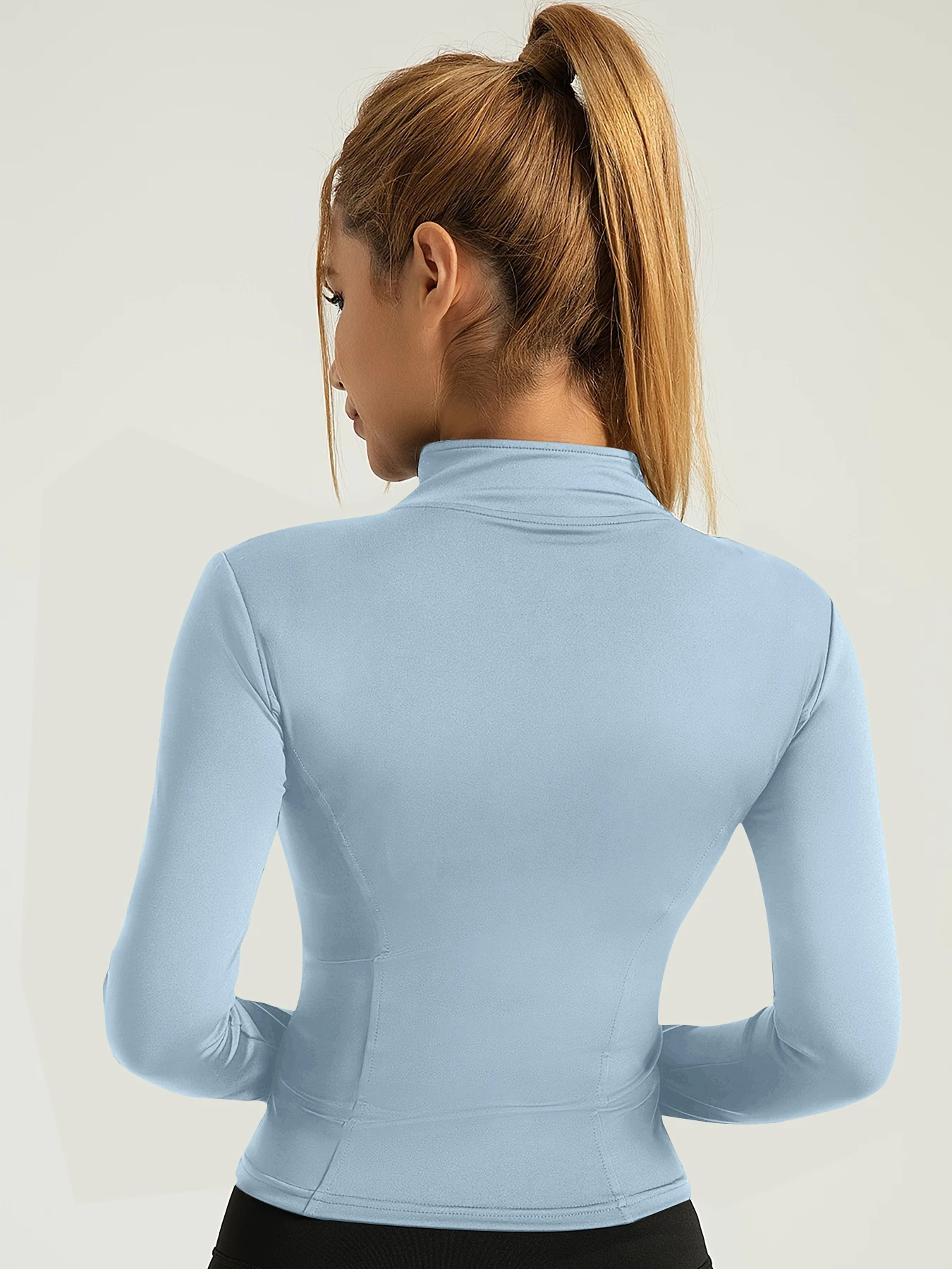 Fashionable Women's Long-Sleeved Yoga Jacket, High-Elastic Quick-Dry Sports Coat with Stand-Up Collar, Slim-Fit Yoga Top, Fitness Wear Jacket