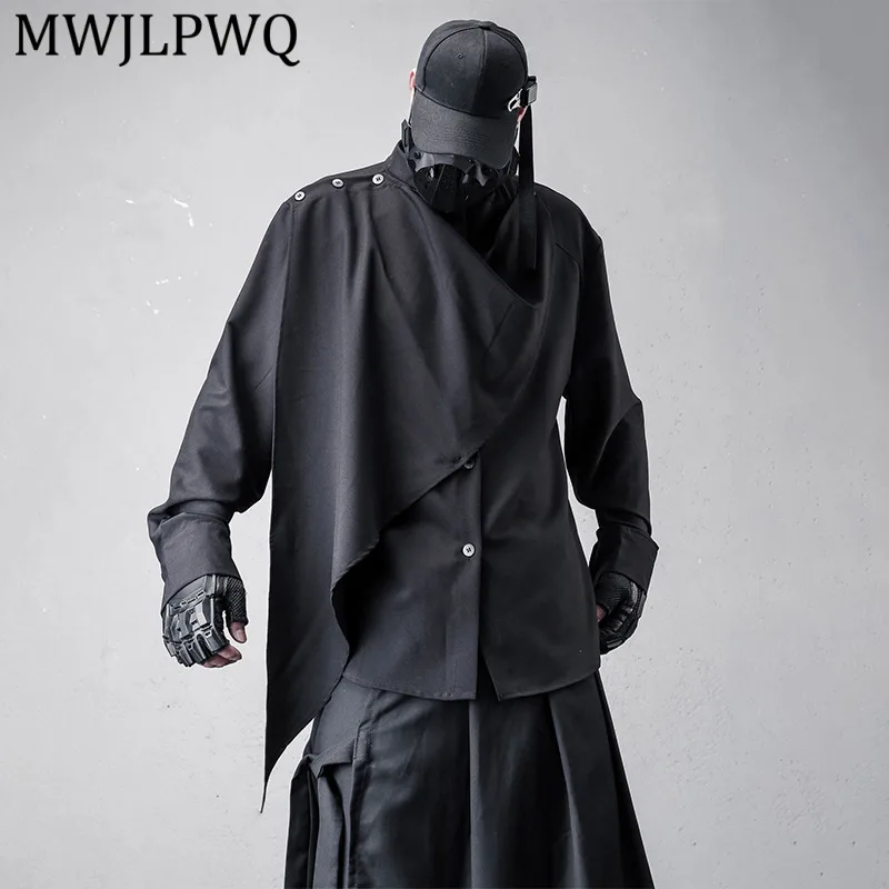 

MWJLPWQ Niche Dark-Style Deconstructed Design Irregular Slim-Fit Long-Sleeve Shirt Male New Chinese-Style Long Sleeve Tops 13810