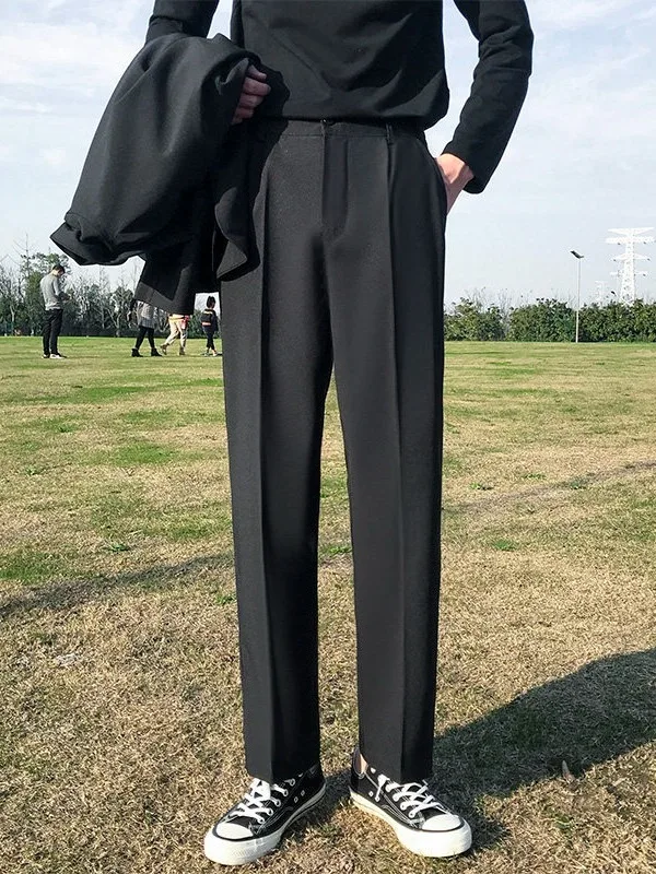 

New 2026 Men's Bla Slimming Straight Leg Suit Pants Casual Low Waist Trousers Youth Faion Polyester Fiber Straight Tube