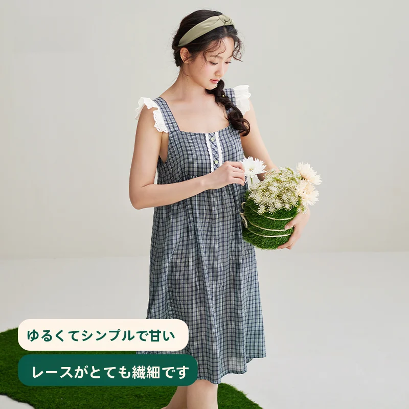 anziban-fashionable-pure-cotton-summer-new-arrival-ladies'-sleep-dress-thin-woven-short-skirt-square-collar-sweet-young-girl