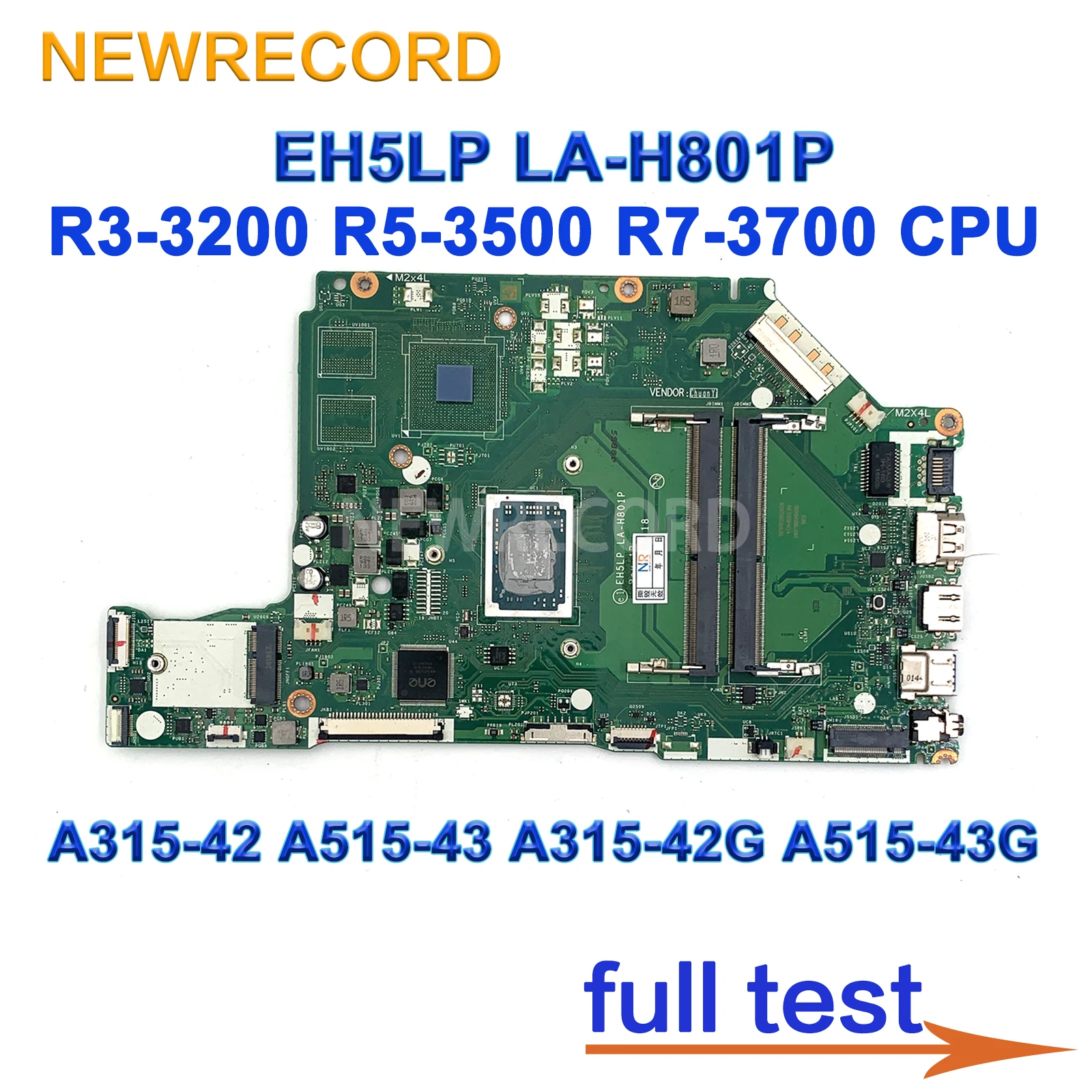 

For Acer Aspire A315-42 A515-43 A315-42G A515-43G Laptop Motherboard EH5LP LA-H801P With AMD 300 R3-3200 R5-3500 R7-3700 CPU UMA