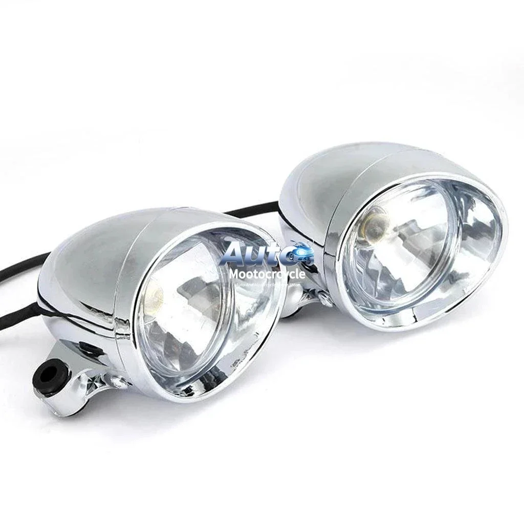 Set of 2 4'' Chrome Motorcycle Bullet Front Headlight Fog Light Lamp for Harley