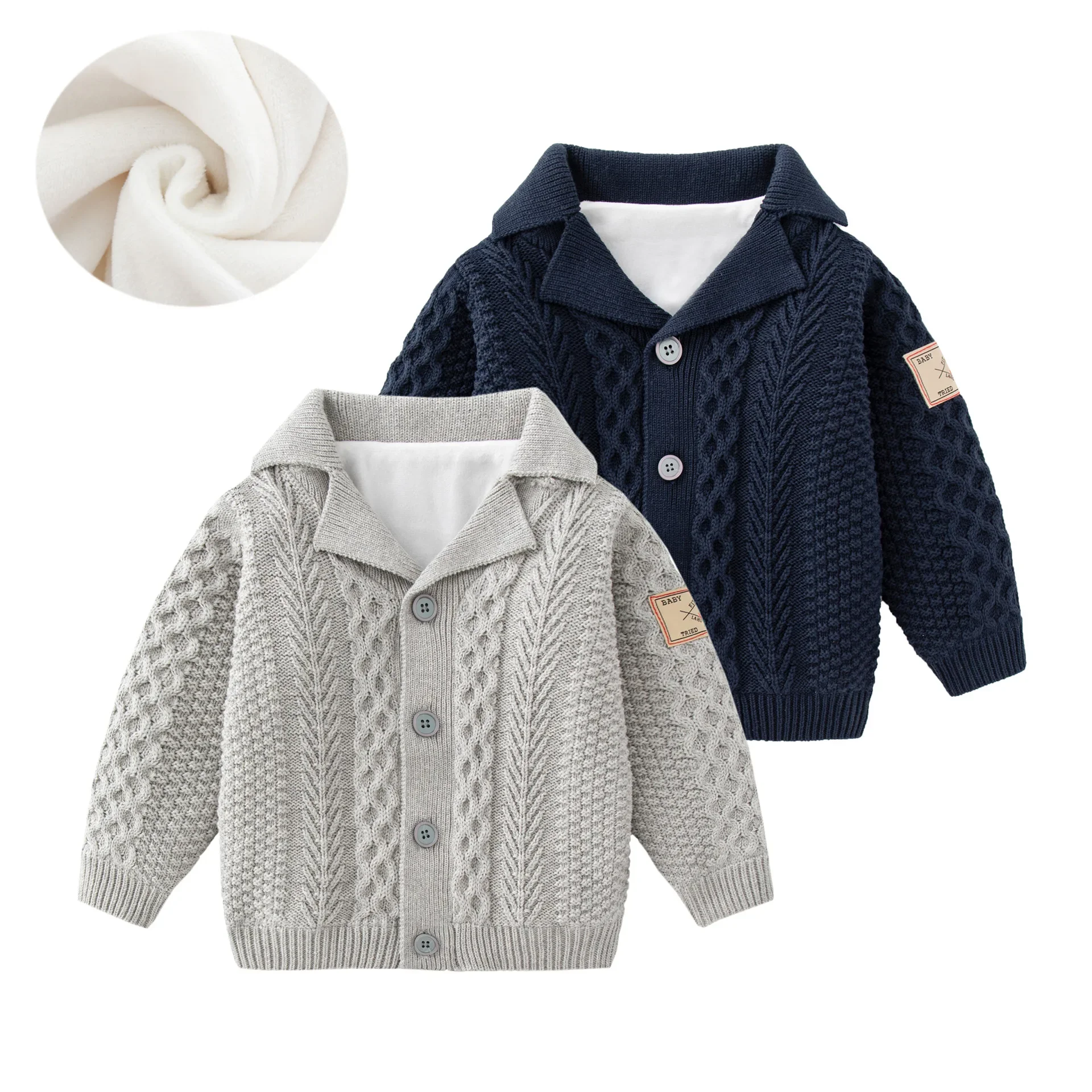 2025 Winter Baby Knit Cardigan with Plush Lining Toddler Warm Pullover Cute Ribbed Sweater Jacket for Newborn Baby Gift