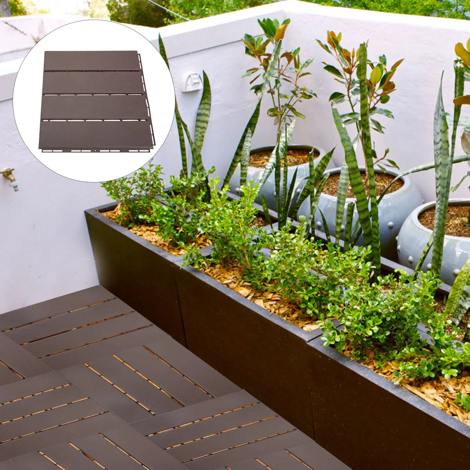 

Waterproof Wood-Plastic Interlocking Flooring Outdoor Floor Tiles for Poolside Balcony Garden Backyard Splicing Decorative Floor