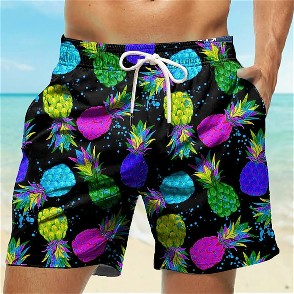 Men's Board Shorts Pineapple 3D Print Shorts Swim Trunks Drawstring Summer New Quick Dry Short Holiday Beach Hawaiian Shorts