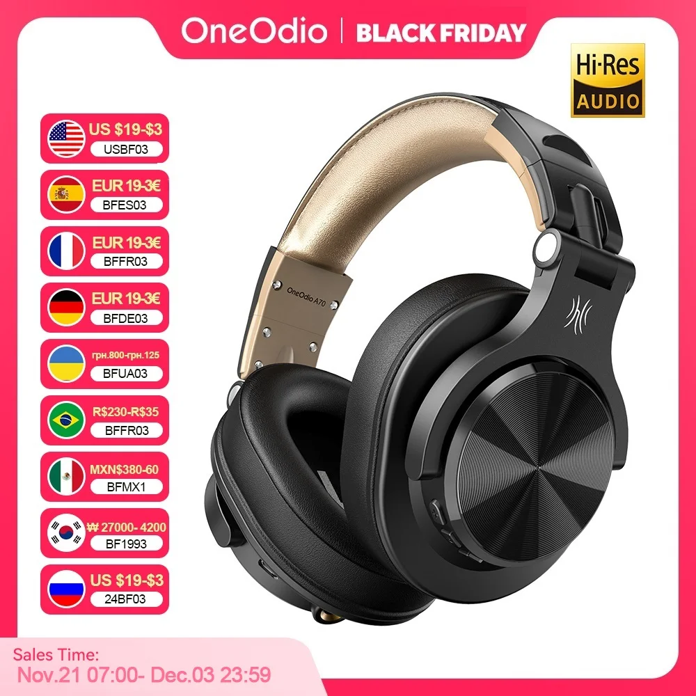 Oneoido A70 Wireless Headphones Bluetooth Earphone 5.2 Foldable Headset Sport Over Ear Headphone 72H Time.Hi-Res Sound