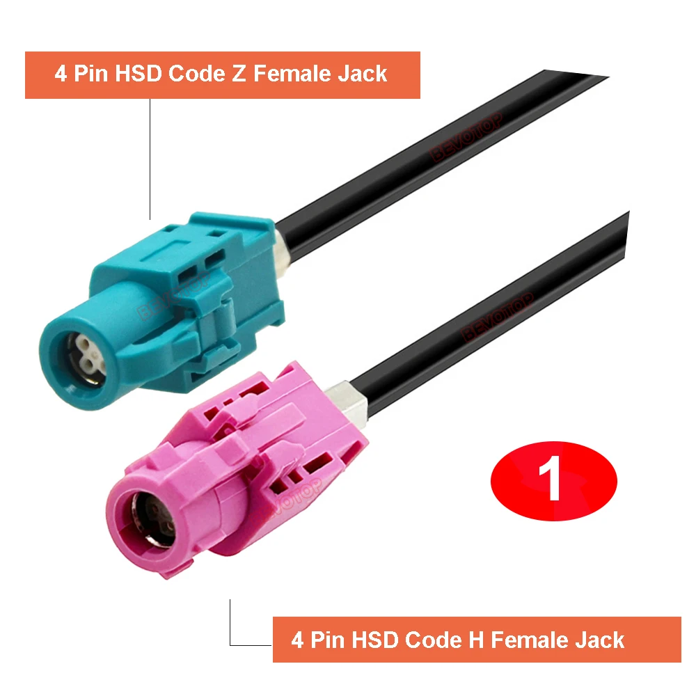 1PCS LVDS Video Line 4Pin HSD Pink H to Water Blue Z Female Jack for BMW NBT CIC Console Retrofit BEVOTOP Auto Video Cable Wire