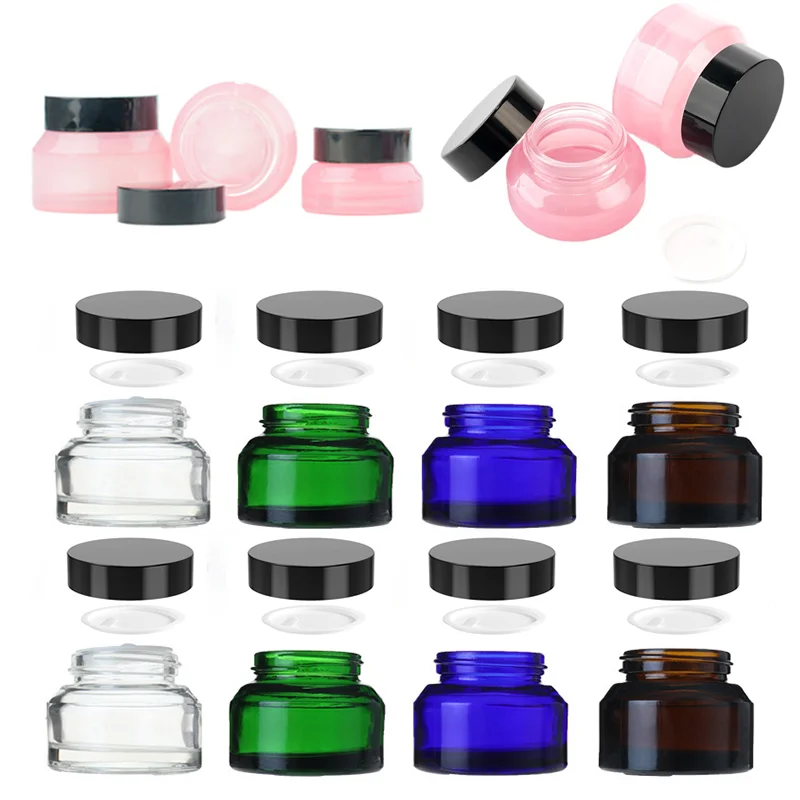 

10pcs 15g30g50g Glass Cosmetic Jars with Inner Liner Round Empty Travel Refillable Bottle Sample Body Skincare Lotion Containers