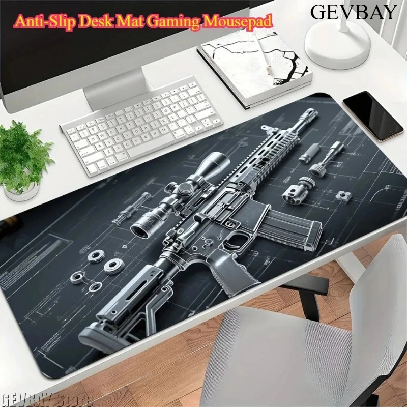 Large Anti-Slip Gaming Desk Mouse Pad Black Gun Pattern Desktop Mat For PC Laptop Computer