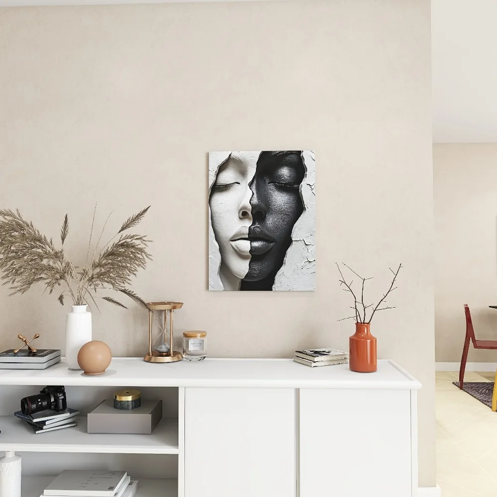 

Сюрреалистическое черно-белое абстрактное женское лицо, холст, настенное искусство, рама из массива сосны толщиной 1,5 дюйма - украшение интерьера