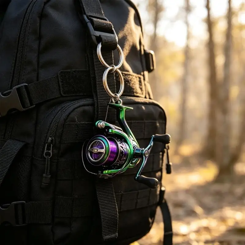 Maris fishing reel keychain close-up