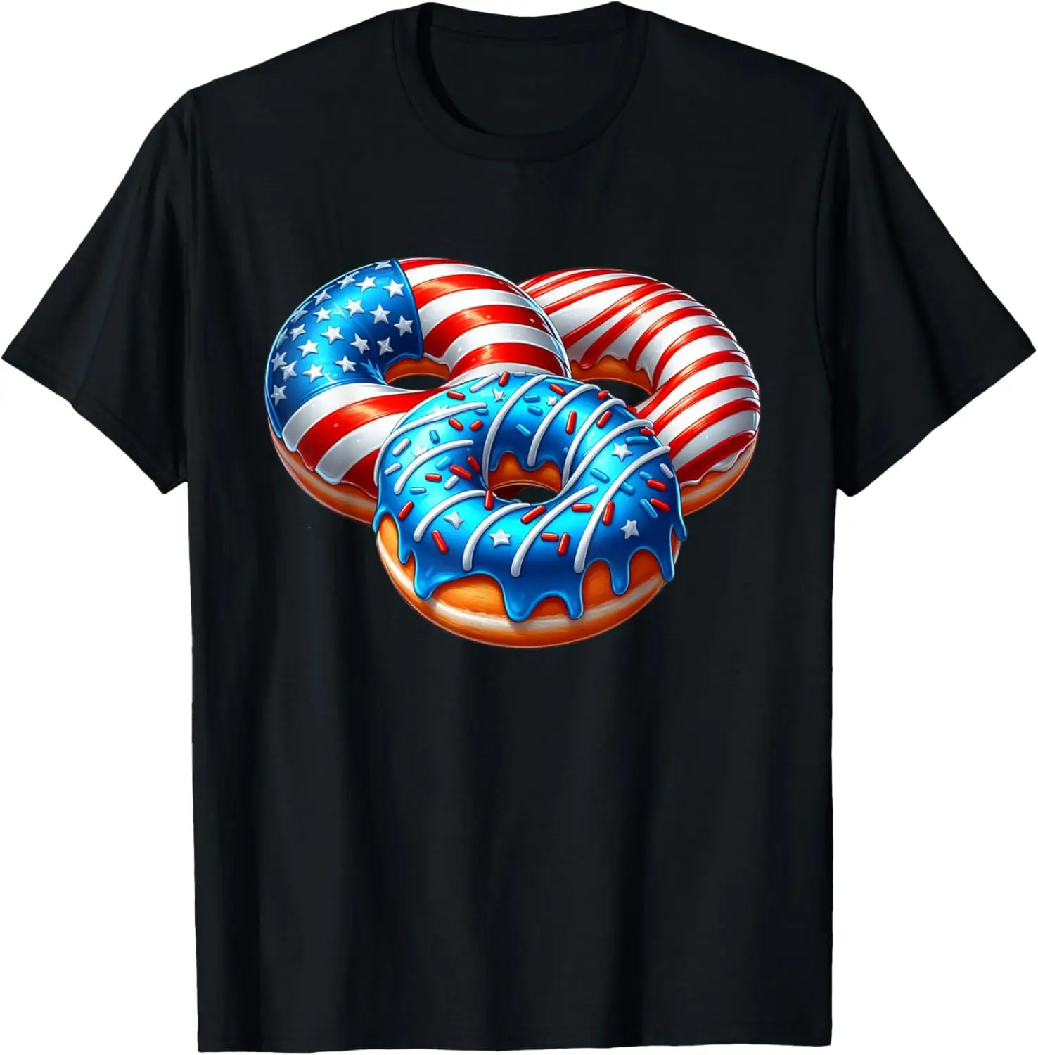 

4th Of July Donuts White Red Blue American Flag Patriotic T-Shirt