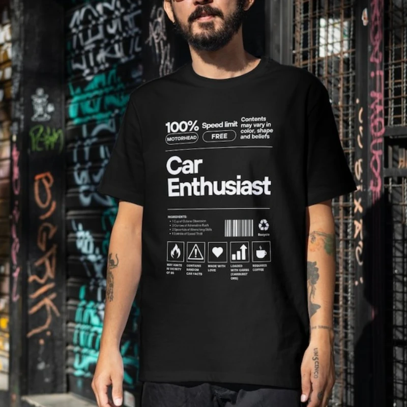 Car Enthusiast Package Tee Black and White for Car Guys and Girls Letters Graphic Tshirts All-match Casual Tops Tee Shirt Short