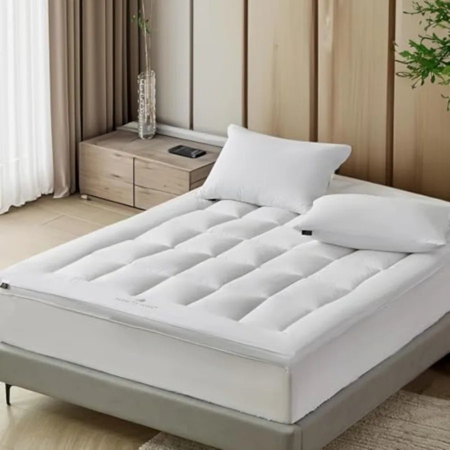 

Organic Cotton Pillow Top Mattress Topper - Quilted Fitted Mattress Pad Cover with 16 Inch Deep Pocket, 2 Inch Down Alternative