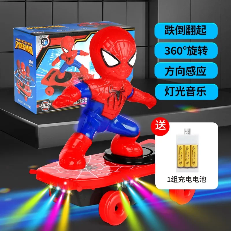 

Spiderman Automatic Flip Rotation Skateboard Acousto-Optic Car Ultraman Electric Music Toy Stunt Scooters Christmas Toys