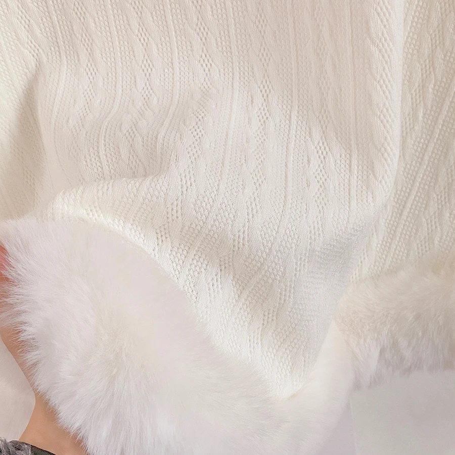 Thicken Woven Cotton Feel Faux Fur Trims Cape Poncho Women Winter Cheongsam Party Wedding Dress Shawl Wraps Elegant Noble