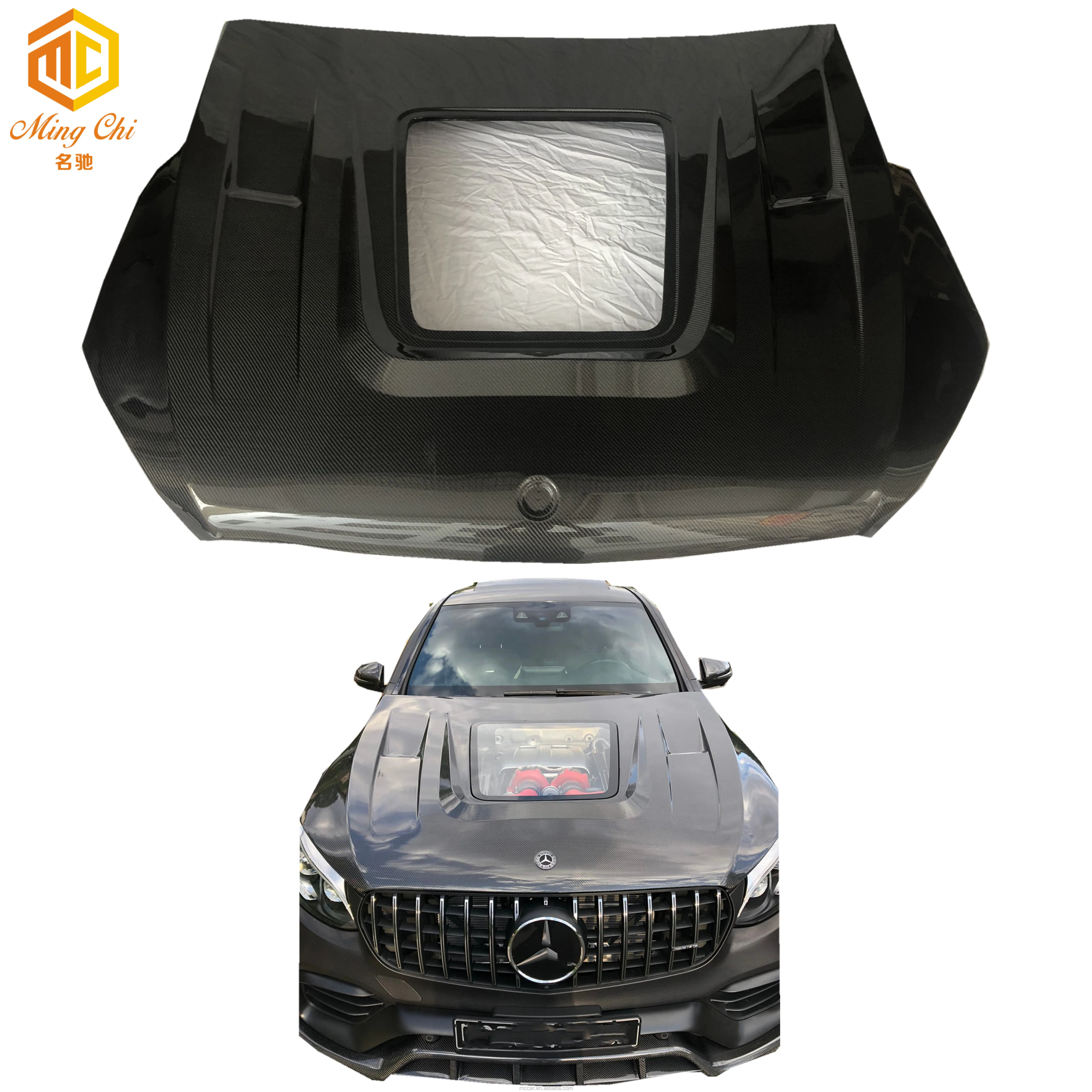 GLC63S carbon  hood transparent glass  car  is suitable for  glc63s AMG glc43glc260glc coupe x253