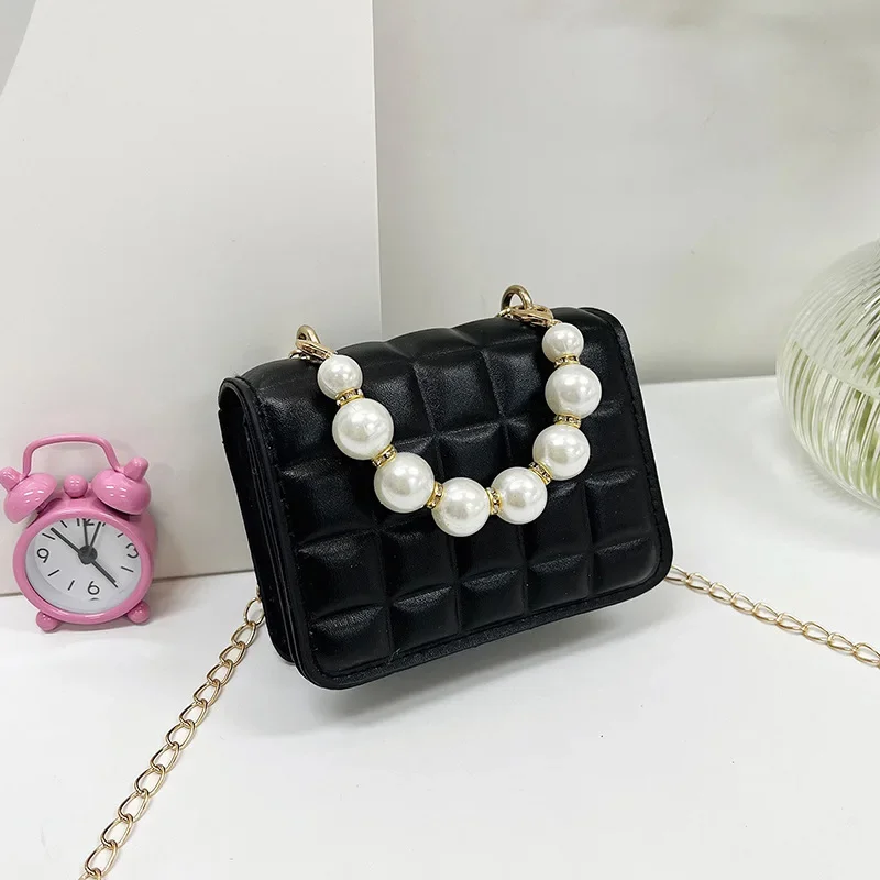 Vintage Small Square Shoulder Bag for Women Pearl Chain Ladies Tote Handbags Evening Clutch Purse Fashion Female Crossbody Bags