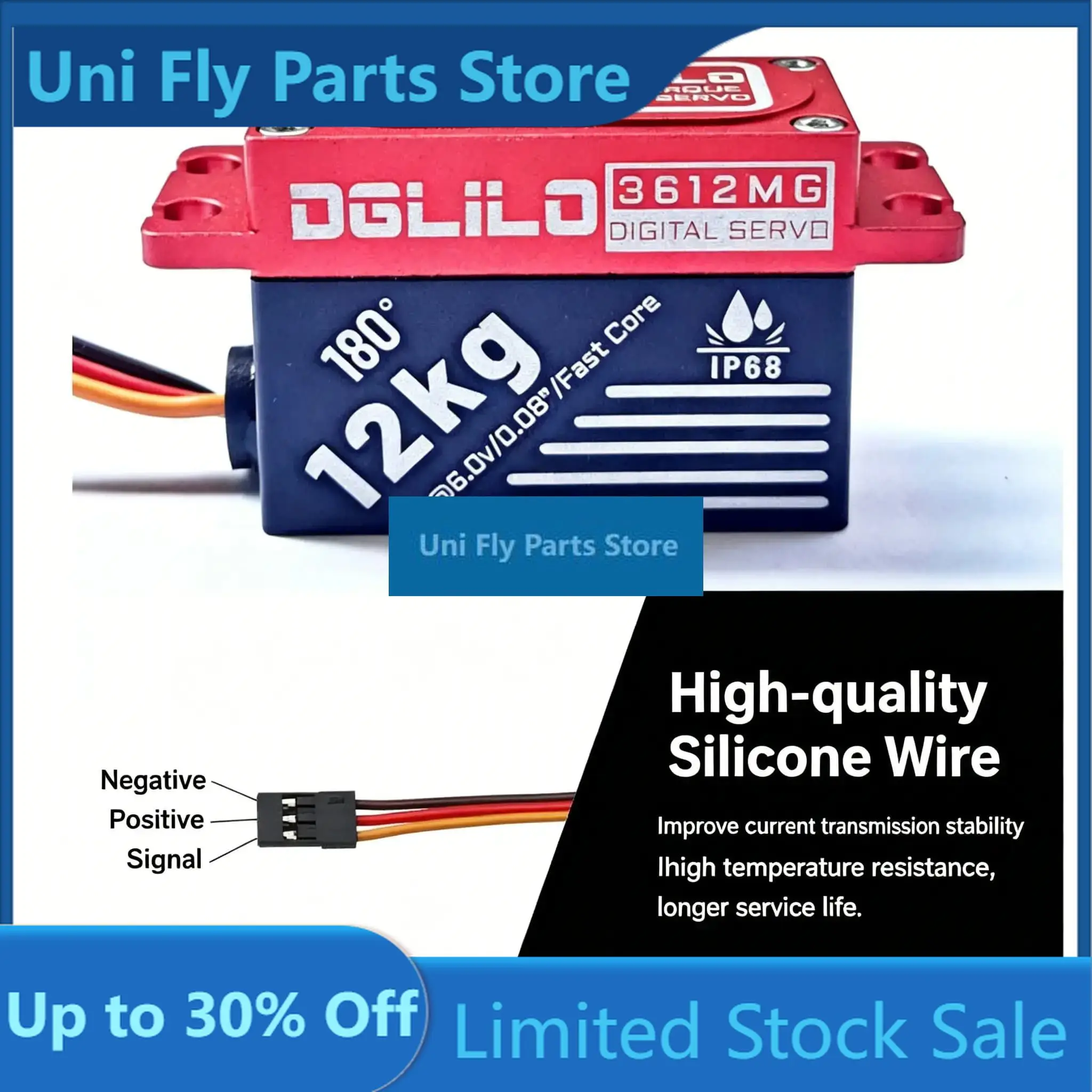 12KG High Torque Metal Gear Waterproof Digital Short Servo 7.4V HV 180° Low Profile Servo for 1/10 RC Drift Touring Car