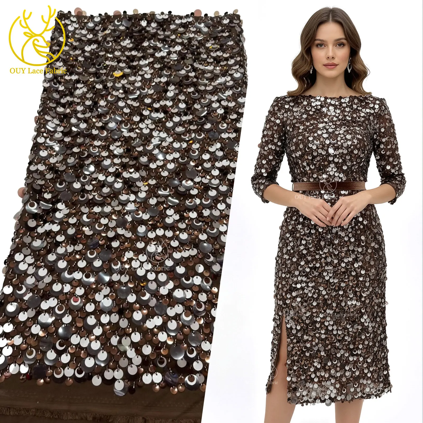 

Latest French Sequin Lace Fabric 2026 High-Quality African Lace Fabric Suitable for Women's Party Dress Sewing Material 5 Yards