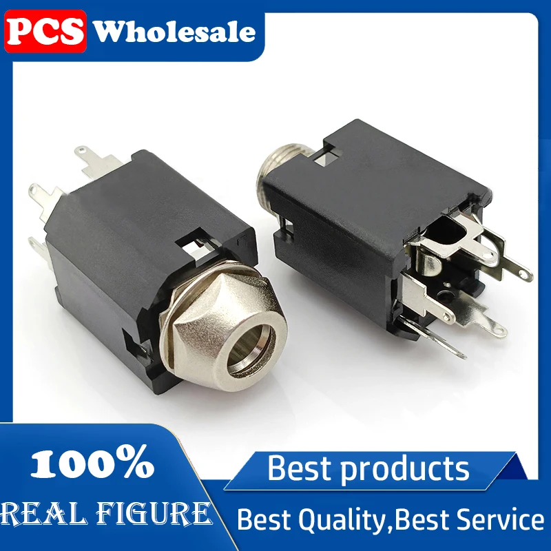 6.35mm headphone jack PJ-612G large nut installation dual-channel audio microphone socket
