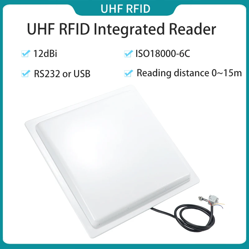 12dBi Integrated UHF RFID Reader with Built-in Antenna 860-960MHz RS232 or USB Interface Reader for Warehouse Management System